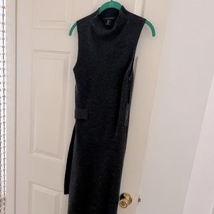 Tahari Dark Grey Sweater Dress with Side Belt